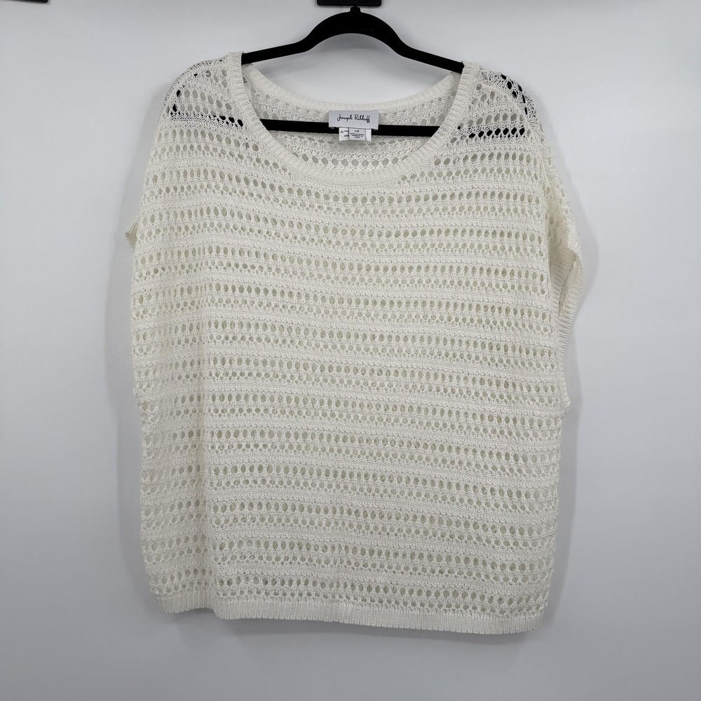 Joseph Ribkoff Sweater Womens Large White Open-Knit Sleeveless Crochet Mesh